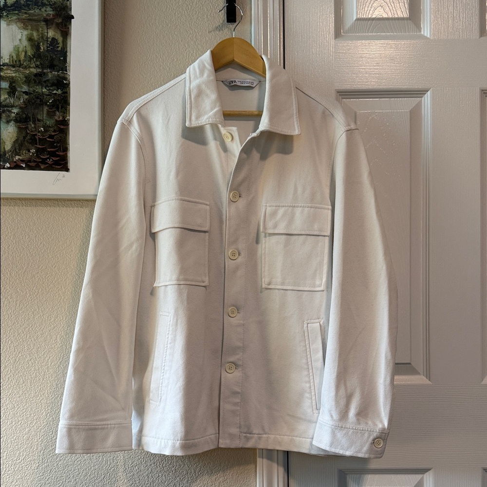 Zara Men's White Button-Up Shirt Jacket